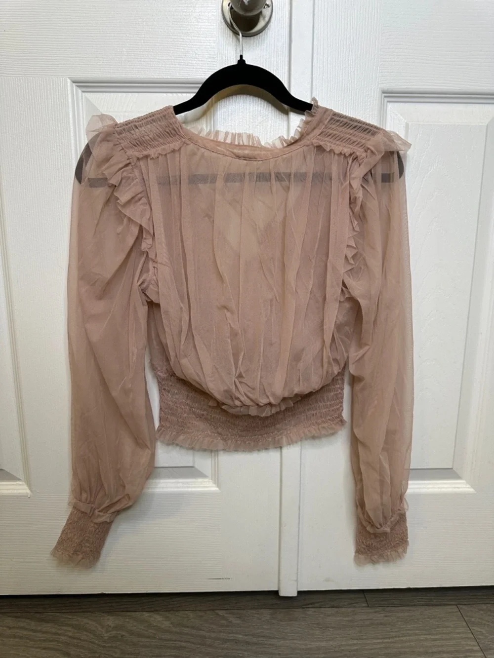 Free People Twyla Sheer Blouse Dusty Rose Pink Tie Front Ruffle Top Size S